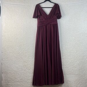 NWT DB STUDIOE Womens Burgundy Flutter Sleeve Criss Cross Mesh Gown Size 12